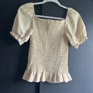 Women’s Cream Smocked Puff Sleeve Top